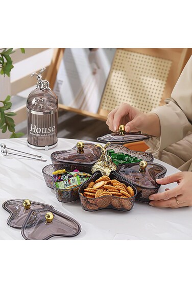 Snack Tray, Divided Rotating Serving Tray with Lid, Large Snack Spinner, Appetizer Tray with 5 Remo