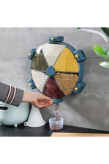 N2 Grain rotating storage, Container Rotating Rice Storage Box Multi Compartments with 6 Compartmen