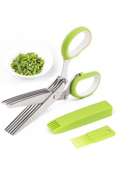 مقص أعشاب من Oasisgalore، مقص مطبخ بخمس شفرات وغطاء، متعدد الأغراض لتقطيع الأعشاب