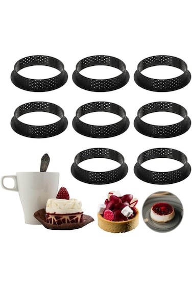 8 Pack Non-Stick Round Tart Rings 3.15 Inch, 8 cm Perforated Cake Ring Molds for Mousse, Cheesecake