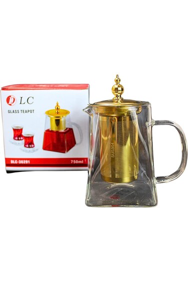 إبريق شاي زجاجي بيكي مع مصفاة وغطاء من الفولاذ المقاوم للصدأ   سعة ٧٥٠ مل   طقم إبريق شاي