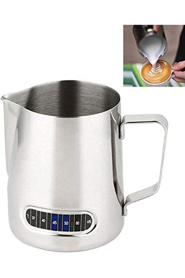 DD DT 600ml Stainless Steel Milk Frothing Jug with Thermometer Coffee Frother Pitchers Milk Jug Cup