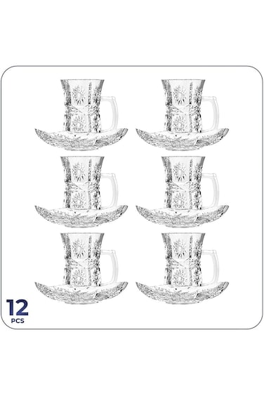 طقم قهوة سيتي جلاس متعرج مع 6 أكواب قهوة و6 خطوط سفلية، شفاف، 12 قطعة