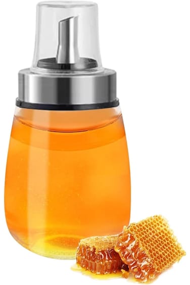 ALMEKAQUZ Honey Dispenser,Glass Honey Dispenser, Syrup Maple Dispenser, No Drip Honey Jar Pot with
