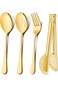 4PCS Stainless Steel Serving Utensils Set - Large Spoons, Slotted Spoons, Serving Forks, Tongs for