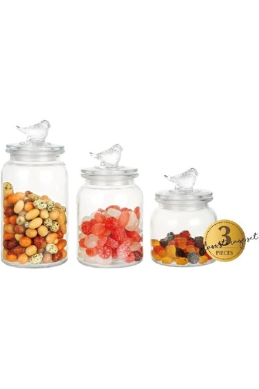 مجموعة علب زجاجية متينة وعالية الجودة من Bien Servi مكونة من 3 قطع مع غطاء شفاف 3440
