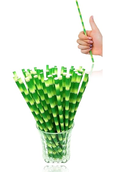 مصاصات ورقية خضراء من الخيزران من Sweet Seven - مصاصات شرب قابلة للتحلل الحيوي للاستخدام مرة واحدة، 7.75 بوصة، علبة من