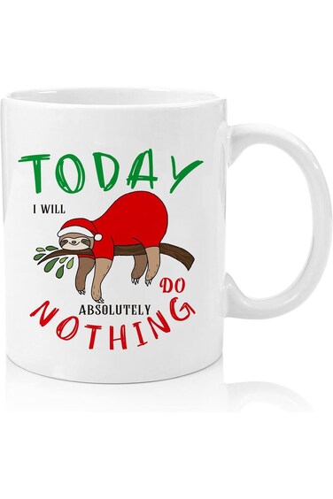 Nrecz Funny Sloth Coffee Mug With Saying, Holiday Winter Hot Chocolate Cocoa Cups- Christmas Movie