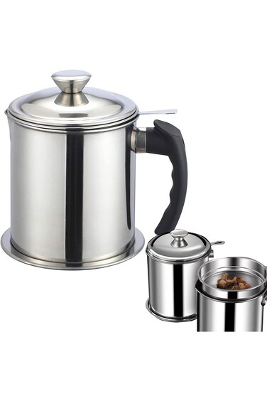 فلتر شحم من الفولاذ المقاوم للصدأ، حاوية تخزين زيت سعة 1.2 لتر، مادة 304، مع فلتر شبكي دقيق،