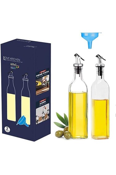 Cooking Oil Dispenser Bottle, Vinegar and Olive Oil Bottle Dispenser 500 ml/17 oz,2 Pack Glass Oil