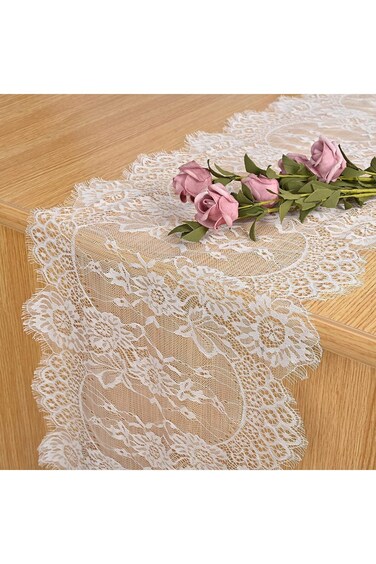 ELECDON عبوة واحدة من مفرش طاولة دانتيل أبيض عتيق من قماش الدانتيل لطاولة حفل الزفاف