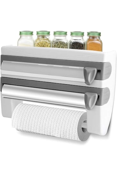 Multifunctional 4 in 1 Paper Towel Holder, Wall Mount Rolls Cutting Rack,4 in 1 Sauce Bottle Storag