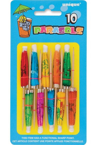 Unique Party 3905 Yellow Paper Umbrella Food Picks   Multicolor   10 Pcs