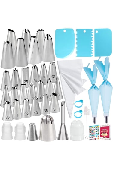 Makmeng 50-Piece Piping Bags and Tips Set, Cake Decorating Supplies Kit, Baking Tools with Flower,