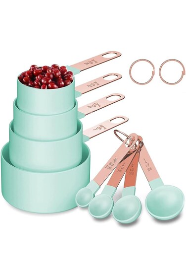 Rose Gold Stainless Steel Handle Measuring Cups and Spoons Set, Azonee 8 Piece Stackable Accurate T