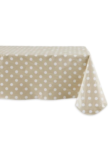DII J&amp;M Home Fashions Geometric Waterproof &amp; Spill Proof Vinyl Tablecloth, 60x84, Beige &amp; White Pol