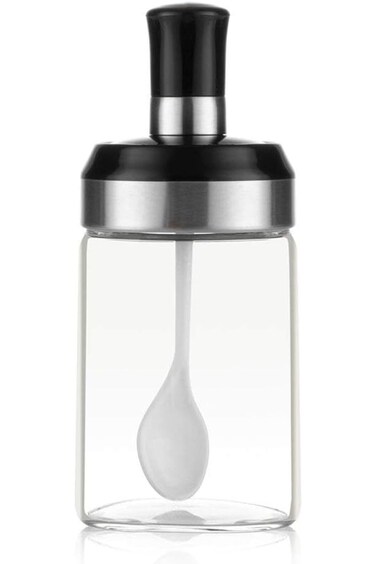 نالاكال - برطمان صلصة - وعاء سكر - برطمان زجاجي - ملعقة مركبة مع غطاء - علب تخزين التوابل