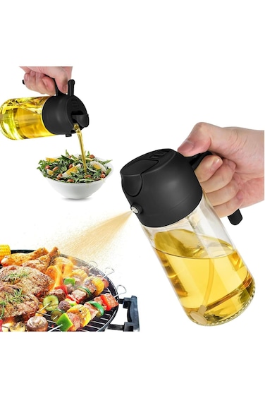 Tazweeq Oil Dispenser Bottle, 2 in 1 Olive Oil Dispenser and Oil Sprayer, 470ml Olive Oil Bottle, 1