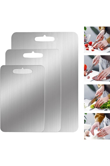 لوح تقطيع YEAVS من الفولاذ المقاوم للصدأ للمطبخ، لوح تقطيع متين (متوسط، 11.4 بوصة طول × 7.9 بوصة عرض)