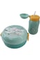 Plastic lunch box and multi-colored round water bottle