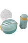 Plastic lunch box and multi-colored round water bottle