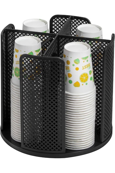 Toriseek Coffee cup holder, rotatable cup and lid organizer box with 4 compartments, paper cup stor