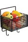 Kitchen Wall Mounted Organizer Basket, Large Capacity Hook Kitchen Wall Basket for Seasonings (Blac