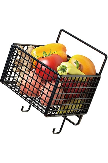 Kitchen Wall Mounted Organizer Basket, Large Capacity Hook Kitchen Wall Basket for Seasonings (Blac