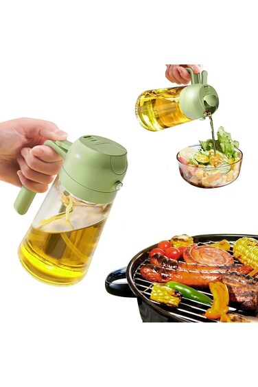 ALMEKAQUZ Olive Oil Dispenser, 2 in 1 Oil Sprayer for Cooking, 470mL Glass Oil Spray Bottle with Po