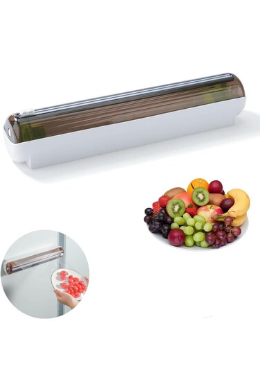 موزع تغليف الطعام البلاستيكي المغناطيسي من إكسفور مع قاطع منزلق - قابل لإعادة التعبئة، يُثبّت على الحائط