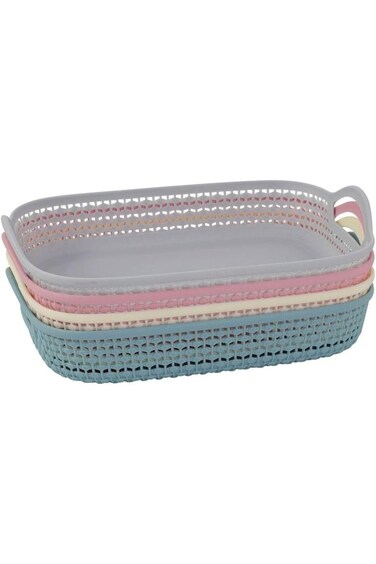 سلة فواكه بلاستيكية مستطيلة متعددة الألوان من لوازم، 4 قطع