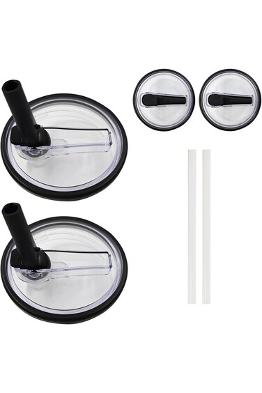 Joyzzz Tumbler Flip Straw Lid, 2Pack 40oz Black Straw Cover Cap Has Leak-Proof Design, Reusable No