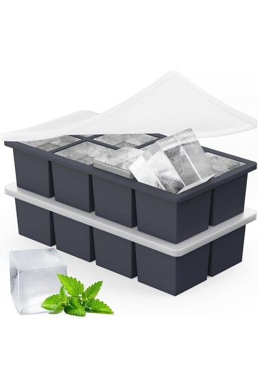 Large Ice Cube Trays, Big Silicone Ice Cube Trays 2Inch - Huge Square Ice Cubed Tray for drink (Bla