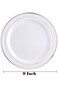 Rosy.Moment Silver Rim Plastic Plates 9 inch Disposable Salad/Dessert Plates Ideal for Weddings&amp; Pa