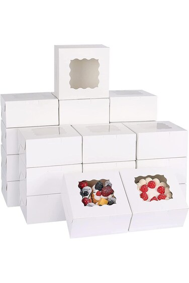 White Bakery Boxes 6x6x3 Inches 15pcs with Window Small Cookie box Treat Box for Cookies, Cake, Pie