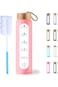 TRASSLE 32 Oz Borosilicate Glass Water Bottle with Times to Drink - Wide Mouth BPA Free Glass Motiv