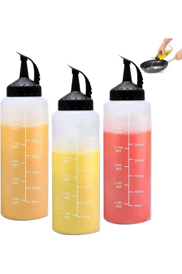 عبوة من 3 قطع من توريسيك - زجاجات ضغط للصلصات سعة 350 مل - زجاجات ضغط للسوائل، سهلة الاستخدام