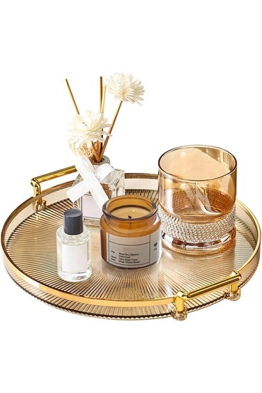 صينية تقديم بمقابض ذهبية، صينية أكريليك مزخرفة، صواني شموع، طبق عطر دائري، ريوزا