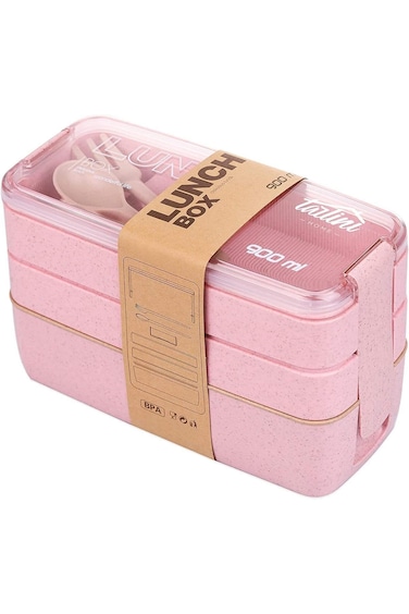 Minta Bento Box, 3-In-1 Lunch Box, Wheat Straw Lunch Container, With Spoon and Fork, High Capacity,