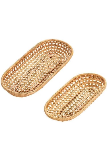 سلة خبز من الخوص من خزنة، قطعتين، سلة تقديم طعام منسوجة للخضراوات والفواكه، سلة خبز