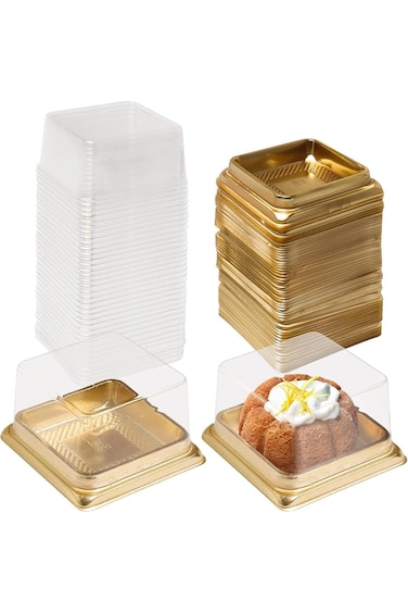 Bluejw Single Clear Mooncake Box, 50 Pack Individual Mini Cupcake Containers, Plastic Transparent S