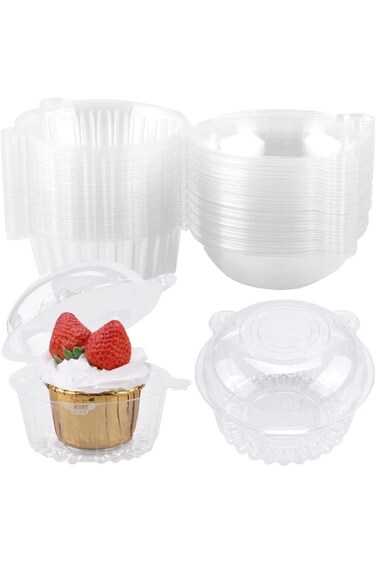 Clear Cupcake Holders Individual, 50 Pack Disposable Single Cupcake Containers, Plastic Cupcake Dom