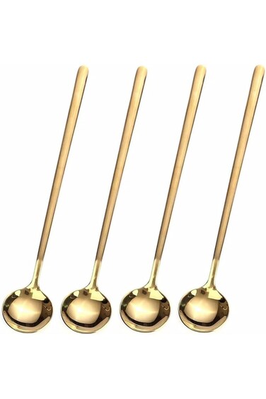 ABIN 4 PCS Coffee Spoons, Stirring Spoons, Tea Spoons Long Handle, Gold Teaspoons, Gold Spoons, Ice