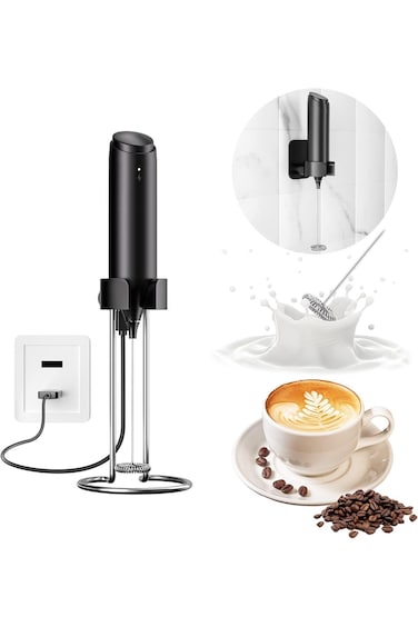 Milk Frother Handheld, BGFOX Drink Mixer Electric Handheld with Stainless Steel Stand, Rechargeable
