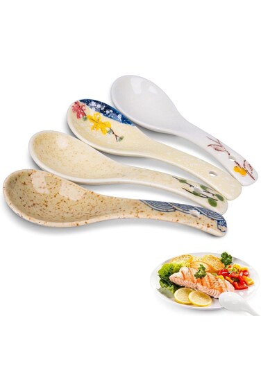 Azonee Asian Soup Spoon Retro Soup Spoons Flatware Chinese Serving Spoons for Asian Dishes Like Ric