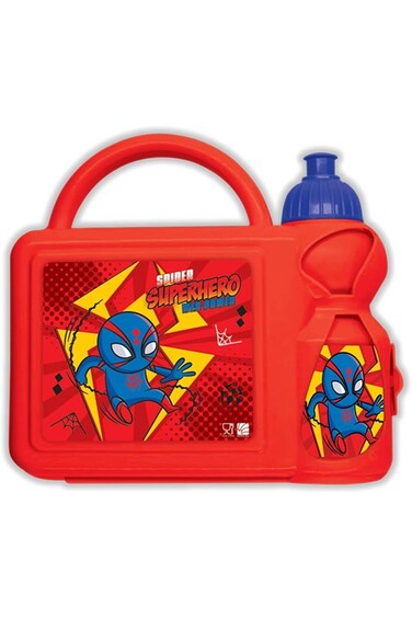 Super Hero Kids Plastic Lunch Box and Water Bottle, Red