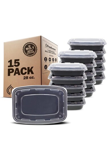 Freshware Meal Prep Containers [15 Pack] 1 Compartment Food Storage Containers with Lids, Bento Box