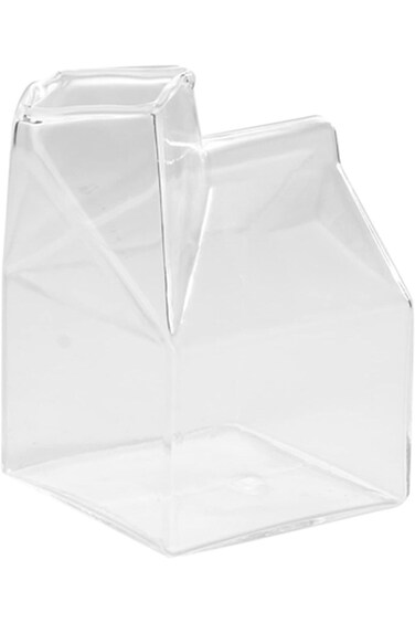 Oasisgalore Glass Milk Carton Creamer Pitcher Cute Clear Milk Carton Cup Mini Creamer Container