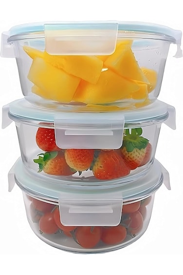 RedLeaf Superior Glass Round Meal-Prep Containers -3pk (32oz) BPA-free Airtight Food-Storage Contai