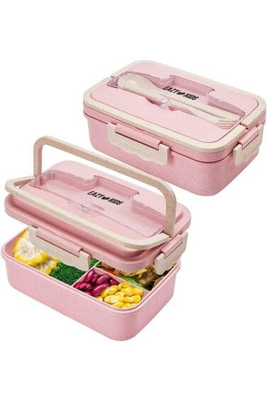 Eazy Kids Wheat Straw Leakproof Eco-Friendly Bento Lunch Box - Pink (1500ml)